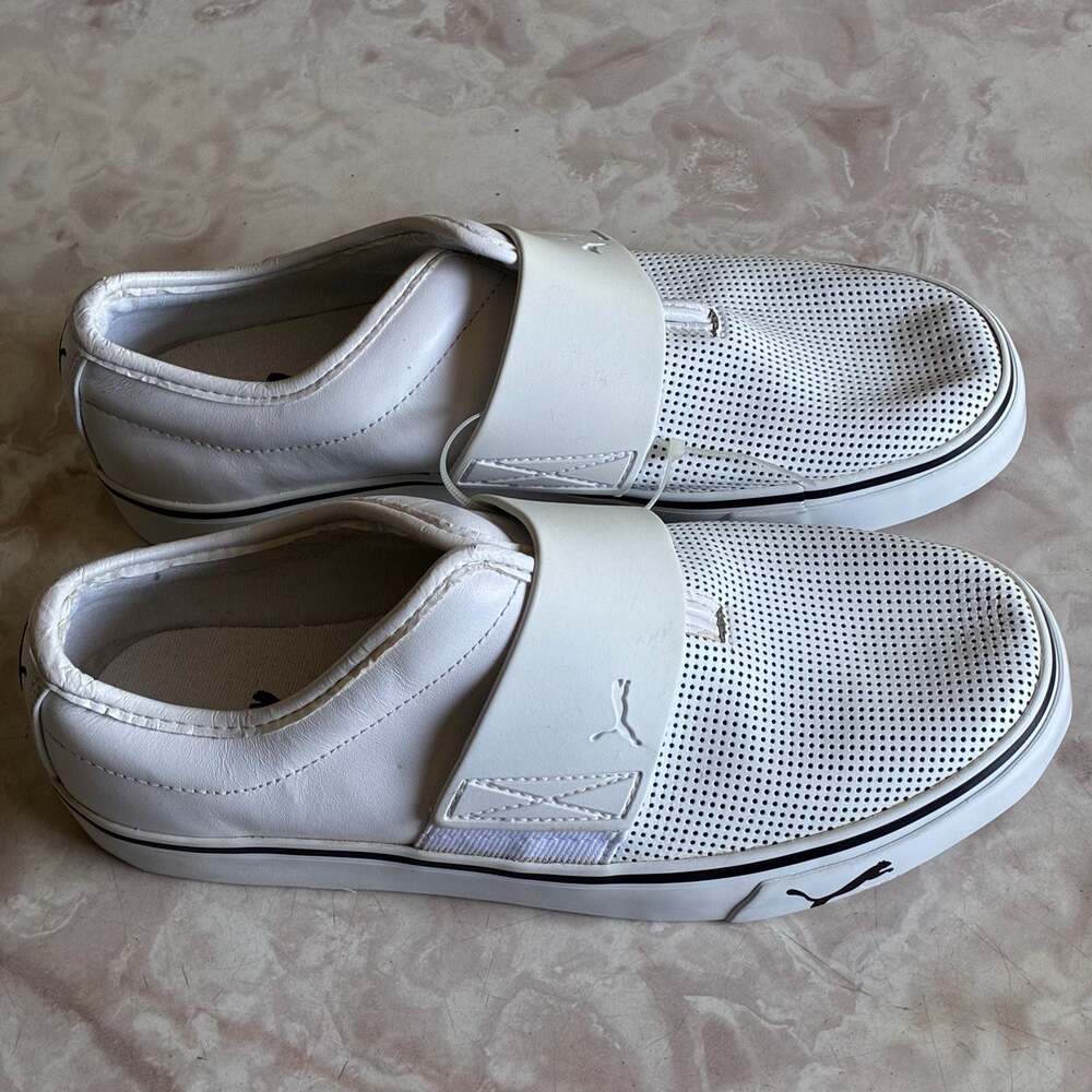 Puma El Rey Cross Perf White Leather Slip-On Sneakers